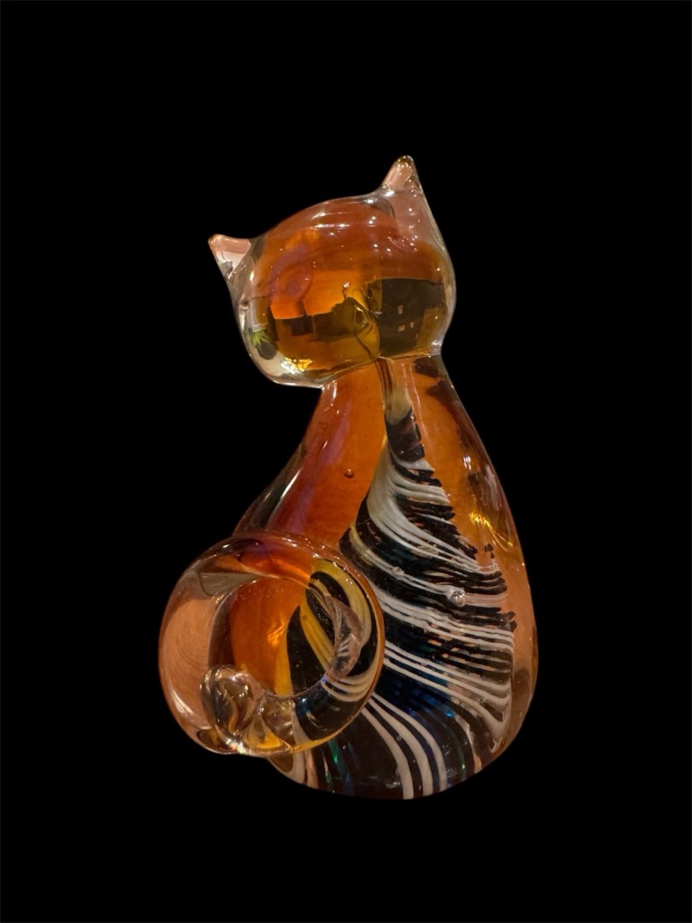 Amber Glass Cat Paperweight